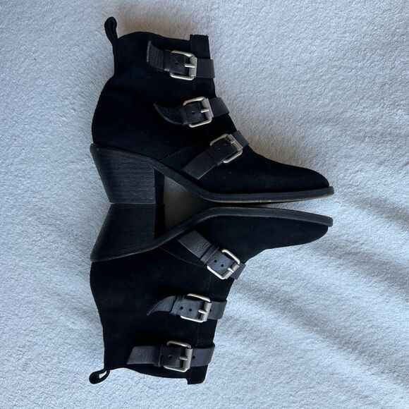 ALLSAINTS Lulu Triple Buckle Ankle Boot size 39 US 9 Black suede leather straps - Picture 6 of 13